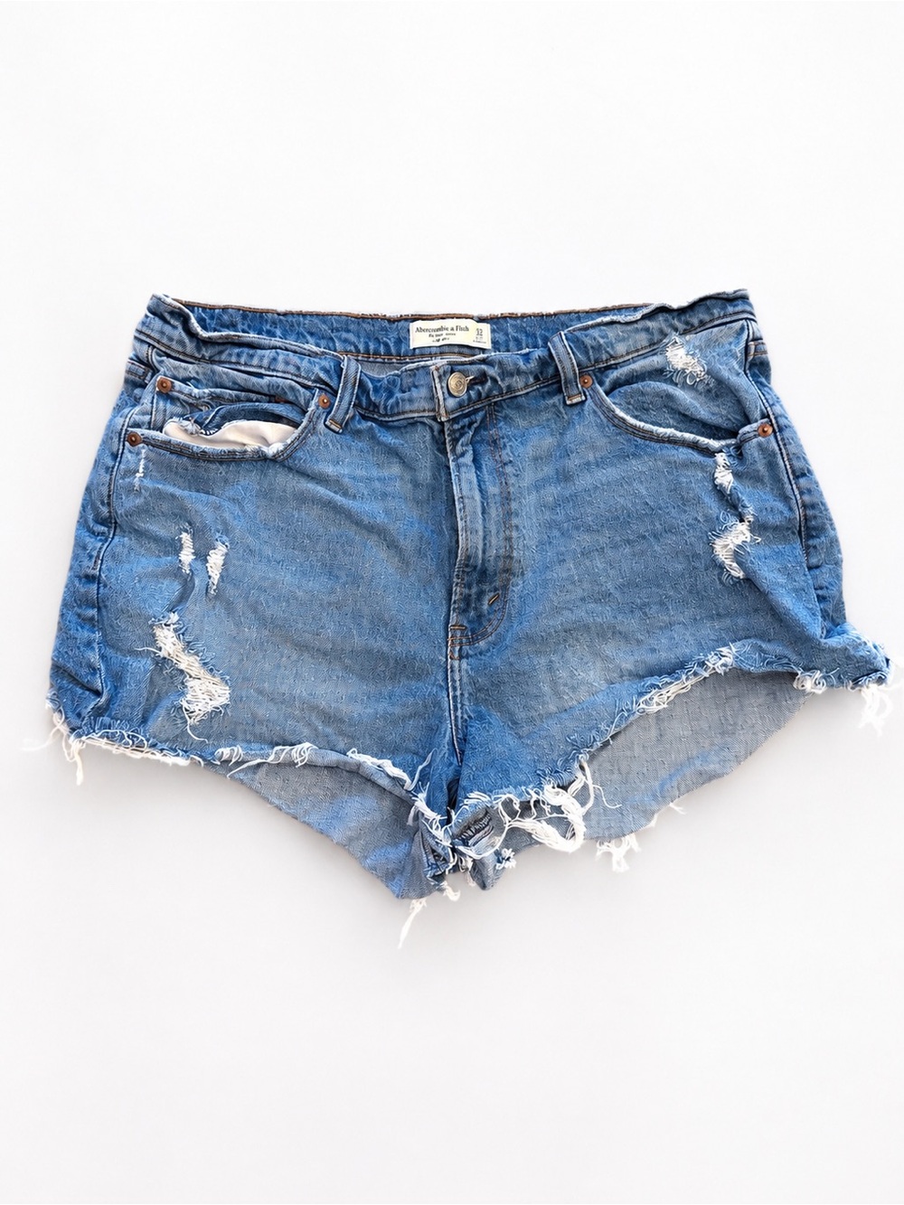 Abercrombie Curve Love Mom High Rise Distressed Denim Shorts Size 33/16 *read